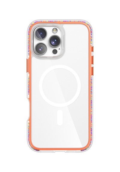 Apple iPhone 16 Pro Max Kılıf Magsafe Uyumlu Raptic Airjoy Serisi Boncuk Tasarımlı Şeffaf Kapak Turuncu