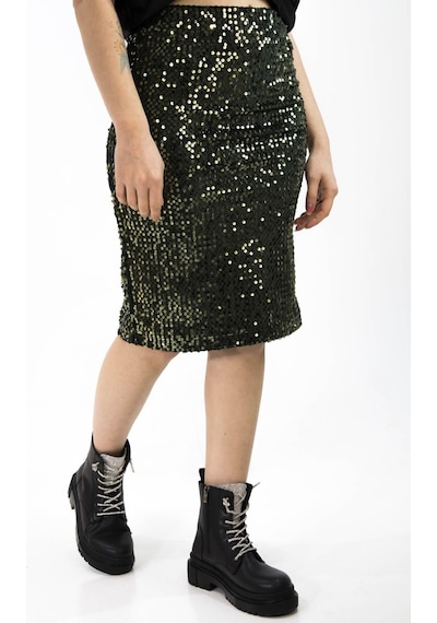 Sermoda Pullu & Astarlı Diz Altı Kalem Etek - 60 Cm Uzunlukta Abiye Etek Likralı & Esnek Pullu Etek Haki Sermoda Pullu & Astarlı Diz Altı Kalem Etek - 60 Cm Uzunlukta Abiye Etek Likralı & Esnek Pullu Etek Haki