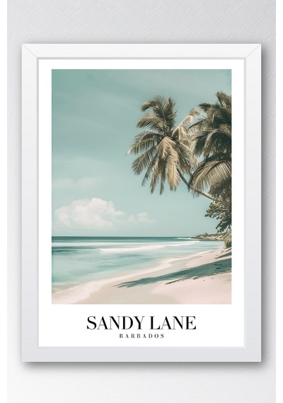 Sandy Lane Barbados Vintage Seyahat Posteri Çerçeveli Tablo - Premium Tropikal Sahil Elit Dekor Beyaz