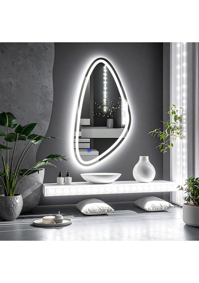 Sinela Beyaz Led'li Lazer Kumlamalı Lavabo & Banyo Aynası Dokunmatik Sensörlü 120 X 60 Cm