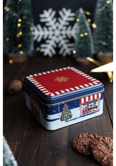 Winter Desenli 2'li Metal Saklama Kabı Seti, 1,9 Lt + 1,1 Lt
