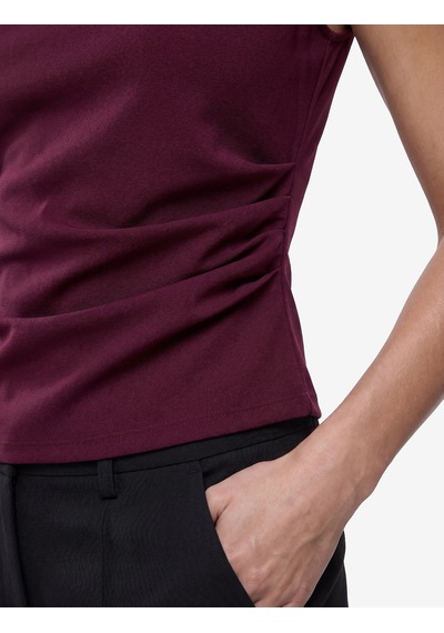 Koton Krep Scuba Slim Fit Drape Detaylı Kolsuz Bisiklet Yaka Bluz Bordo 7wak10037ek