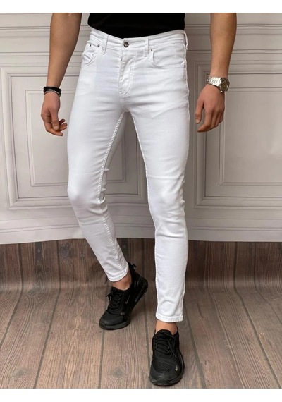 Modefendi Skinyfit Yüksek Kalite Likralı Kot Pantolon Beyaz
