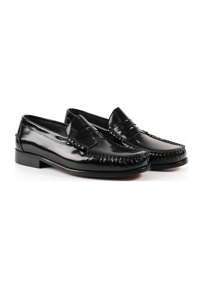 Tuna Hakiki Deri Siyah Açma Unisex Kösele Loafer Ayakkabı - K670 Siyah