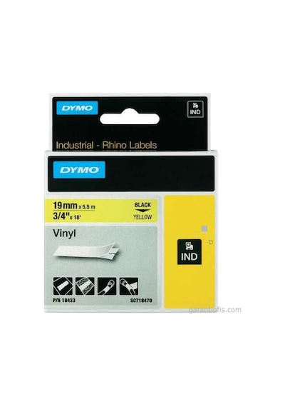 Dymo Rhinopro Renkli Vinil Şerit 19Mmx5.5M Sarı/Siyah 18433