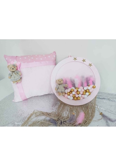 2 Li Bebek Odası Kapıs Süsü Ve Yastık Set Pembe Çok Renkli