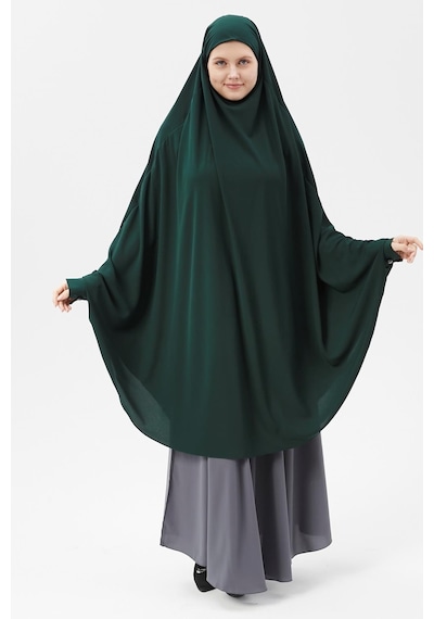 Altobeh Kadın Tesettür Medine İpeği Çarşaf Üstü Peçeli Sufle Hijab Zümrüt Yeşili