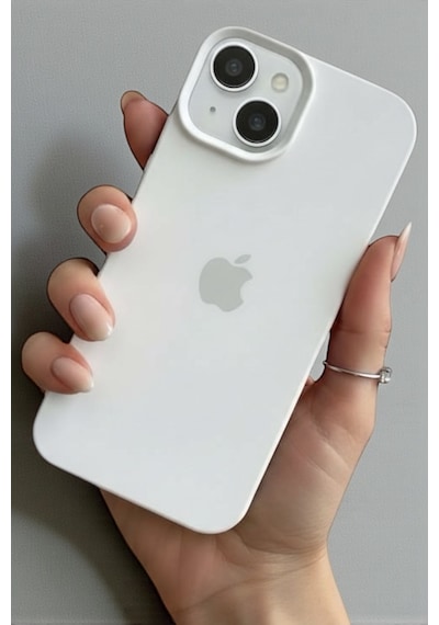 Iphone 15 Uyumlu Kılıf Logolu Lansman Soft Yumuşak Içi Kadife Silikon Kapak Beyaz