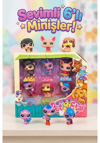 Little Pet Star 6'lı Sevimli Minişler Figür Seti - Eğlenceli Hayvanlar Koleksiyon Paketi Oyuncak Hayvanlar