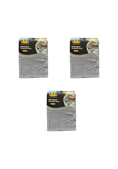 Miss Clean Mikrofiber Kareli Yüzey Cam Temizlik Bezi 50x70 Cm Süper Emici - 320 Gr. - Gri - 3 Adet Gri