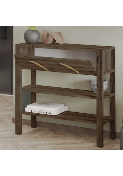 İnarch Dizayn Henric 90 Cm Tek Kapaklı Modern Dresuar Raflı Konsol & Antre Dolabı Ceviz