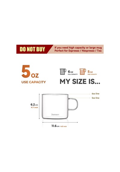 5oz Modern Cam Çay Fincanları 4'lü Set , 150ml Şeffaf Cam Çay Fincanı, Tealover İçin Saplı Küçük Kahve Finca Diğer