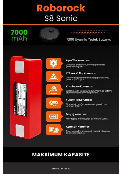Roborock S8 Sonic 7000mAh Robot Süpürge  Bataryası