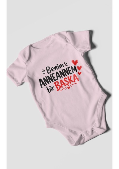 Morivokids Anneannem Bir Başka Kısa Kollu Bebek Body %100 Pamuk Bebe Pembe