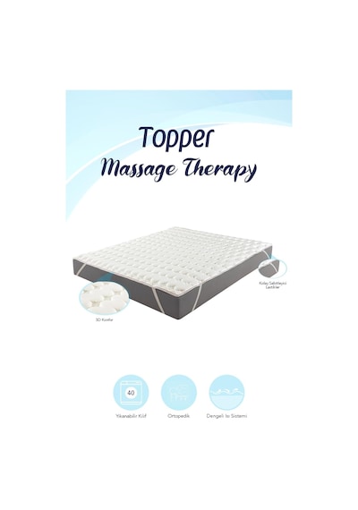 Topper 0.9 - Massage Therapy - 3d Soft Yatak Pedi - Yatak Koruyucu Uyku Pedi 160x200 Beyaz