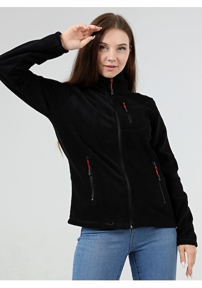 Genius Store Genıus Store Store Kadın Polar Tam Fermuarlı Outdoor 3 Cepli Spor Polar Ceket Siyah