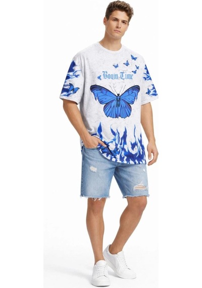 Erkek Asit Yıkamalı Oversize Tişört- Beyaz