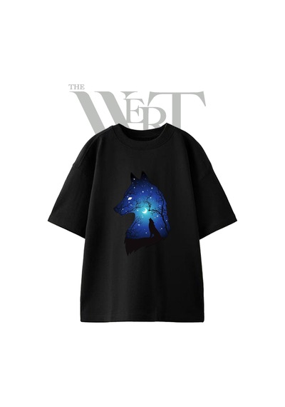 Thewert Kurt Ay Tasarım Baskılı Ünisex Siyah Oversize T-shirt