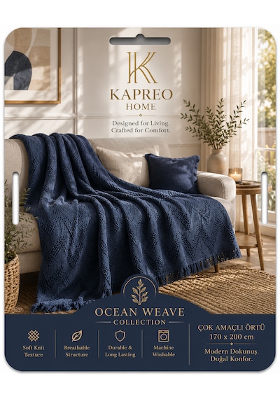 Kapreo Home Oceanwave Çok Amaçlı Örtü 170 X 200 Lacivert