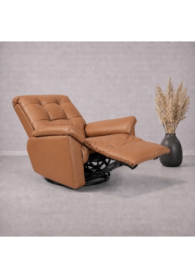 Smarto Relax Basel Elektrikli Masajlı Döner Sallanan Tv Koltuğu Kontrol Panelli Ergonomik Gerçek Deri Baba Koltuğu Açık Kahverengi