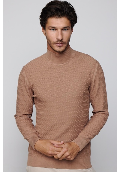 Tudors Slim Fit Dar Kesim Yarım Balıkçı Yaka Desenli Tüylenmeyen Bej Erkek Triko Kazak-29582-bej Bej Tudors Slim Fit Dar Kesim Yarım Balıkçı Yaka Desenli Tüylenmeyen Bej Erkek Triko Kazak-29582-bej Bej