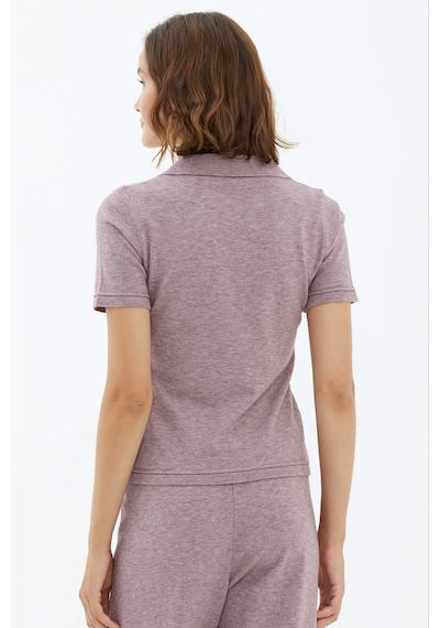 Sementa Polo Yaka Kısa Kol Triko Kazak - Gül 001