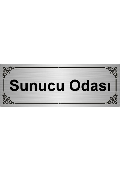Sunucu Odası 7x20cm Gümüş Renk Metal Yönlendirme Levhası