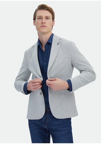 Ramsey Ekru Mikro Shirt Shoulder Slim Fit Pamuk Karışımlı Örme Ceket