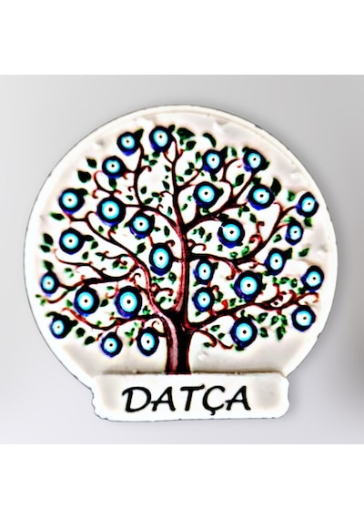 Datça Temalı Polyester Kabartmalı Nazar Ağacı Magnet Çap: 6 Cm Dekoratif Hediyelik Buzdolabı Süsü Kod:1134
