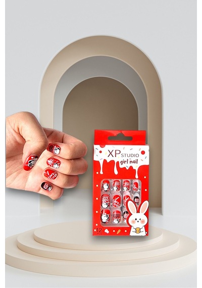 12 Li Yapışkan Stickerlı Renkli Baskılı Çocuk Takma Tırnak Oyuncak Seti - 5- 14 Yaş Arası - Model 49