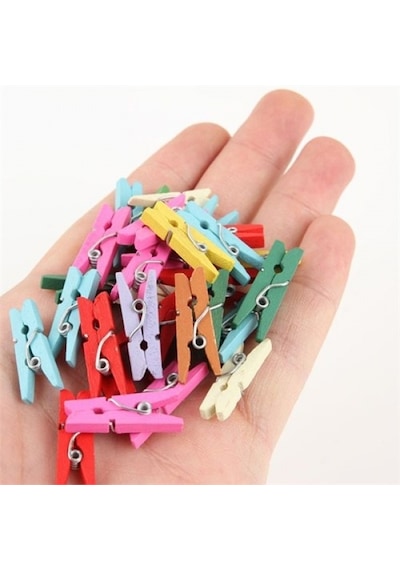 Ahşap Renkli Mini Mandal 100 Adet Çok Renkli