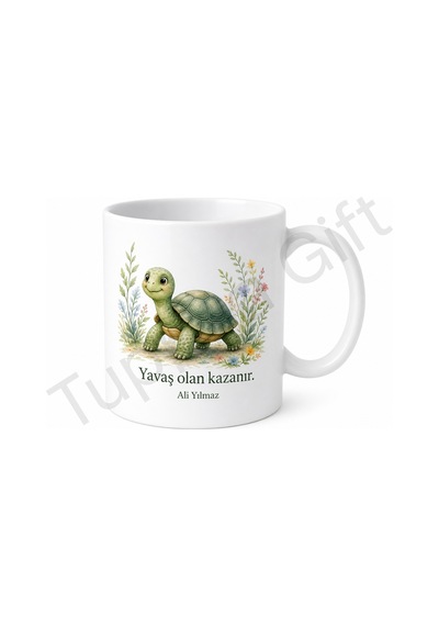 Kaplumbağa Sever Temalı Baskılı Kupa Bardak Hediye Porselen Mug Beyaz / Çok Renkli