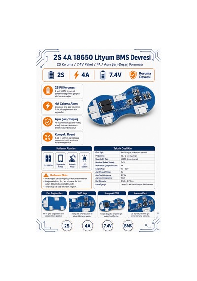 2s 4a 18650 Lityum Bms Devresi