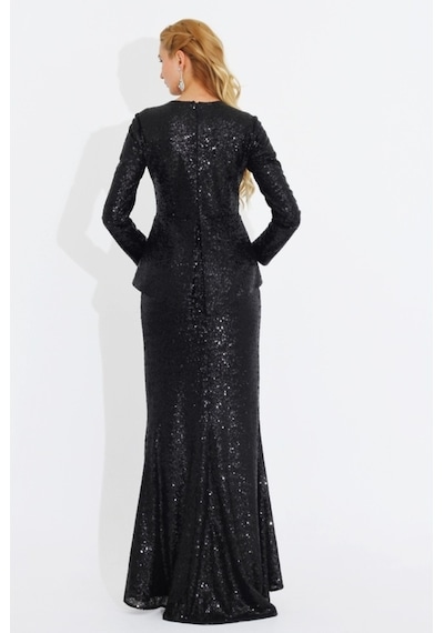 Nidya Moda Büyük Beden Peplum Payet Elbise-4047S Çok Renkli