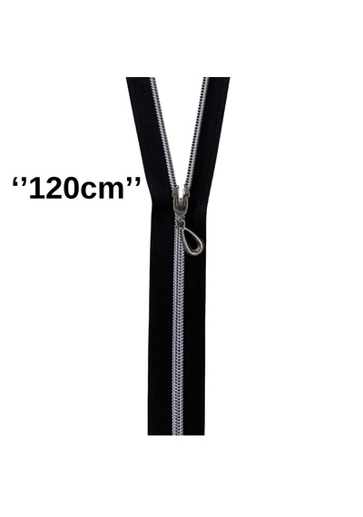120 Cm Siyah Fermuar Gümüş Renkli Fermuar