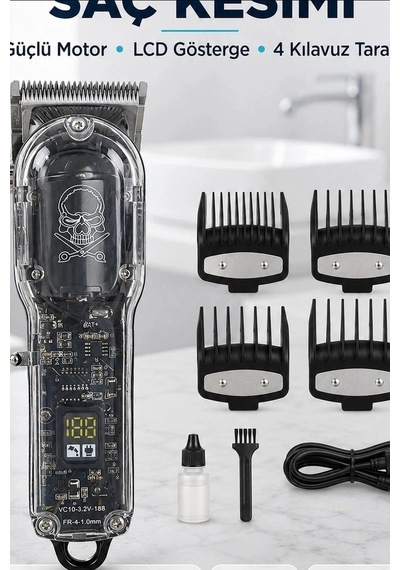 Lcd Ekranlı 1800 Mah Şarjlı Saç Kesme Makinesi Usb Şarjlı 4 Taraklı Tıraş Makinesi Seti Bx-313658
