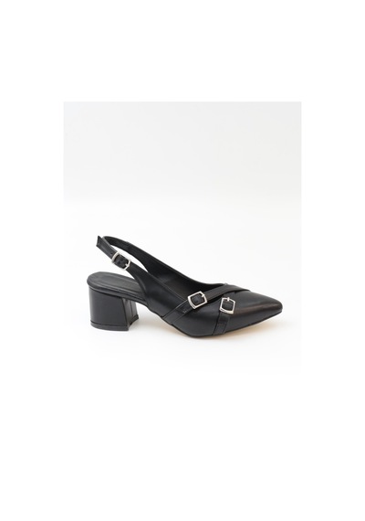 Nesilshoes Nesil Shoes Tam 183 Siyah Kalın Topuklu Kadın Sandalet