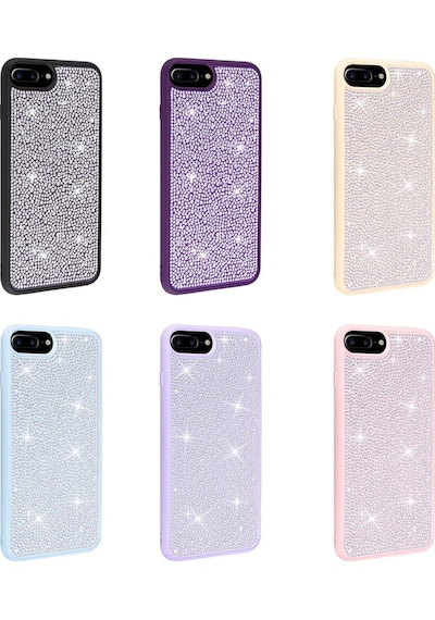 Apple Uyumlu iPhone 7 Plus Kılıf Parlak Taşlı Gösterişli Tasarımlı Kapak Ston Derin Mor