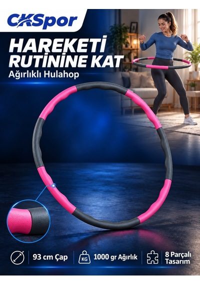 Ckspor Hulahop 93 Cm 1000 Gr 8 Parçalı Dalgalı İç Yüzeyli Egzersiz Çemberi Pembe-gri