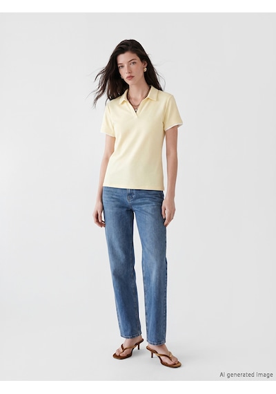 Lcw Comfort Sarı Polo Yaka Kadın Tişört