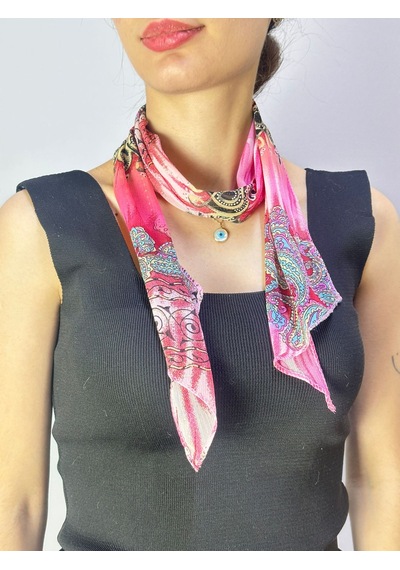 Gönülden Tasarım 110x15 Cm Etnik Desenli Kadın Fular Boyun Bağı Pembe