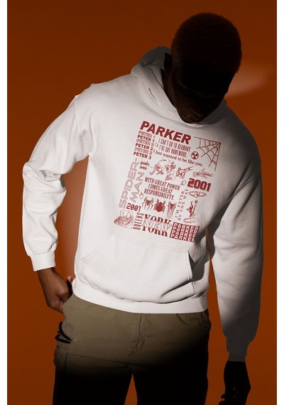 Sevbano Parker Spider-man Baskılı Unisex Oversize Örümcek Adam Hoodie Beyaz