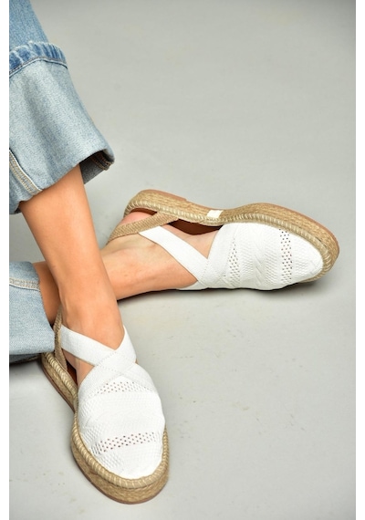 Fox Shoes S404010106 Beyaz Dantel Kumaş Kadın Espadril Sandalet Beyaz