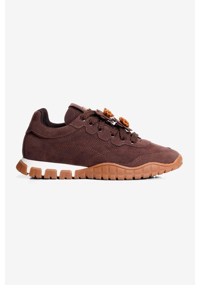 Mubiano Kadın Süet Sneaker Çiçek Aksesuarlı Günlük Spor Ayakkabı Nira Kahverengi