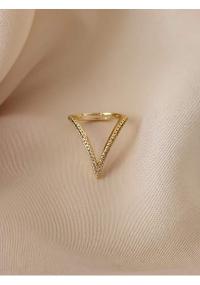 V Model Zirkon Taşlı Ayarlanabilir Gold Altın Renkli Yüzük Gold