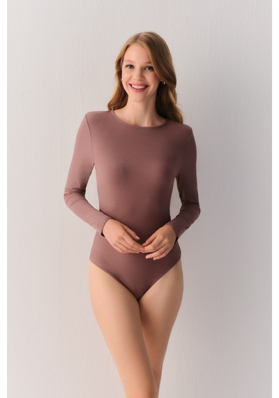 Suwen Fine Rib Modal Ribanalı Body St6004612019 Kahverengi