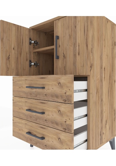 Hyperion Komodin 2 Raflı 3 Çekmeceli 2 Kapaklı 60x44x106 Çam-çam Çam