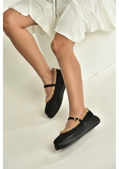 Fox Shoes V811269502 Siyah Süet İçi Kürklü Günlük Kadın Ayakkabı Siyah