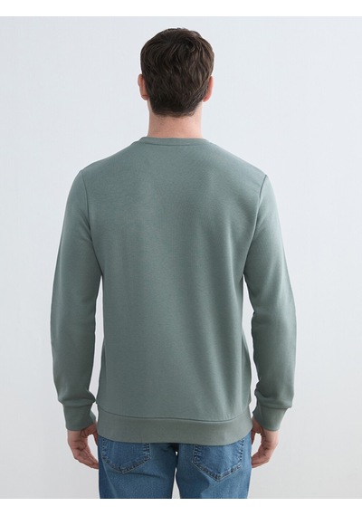 Lcwaıkıkı Classic Yeşil Bisiklet Yaka Baskılı Erkek Sweatshirt