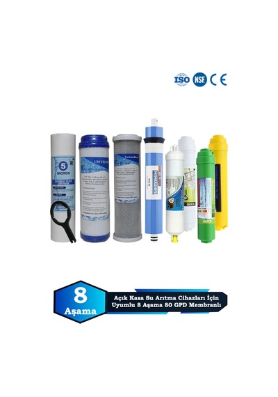 Sumarkt Açık Kasa Su Arıtma Cihazı Uyumlu 8 Aşama Cift Karbonlu 80 Gpd Membranlı Multimineralli Bakım Seti